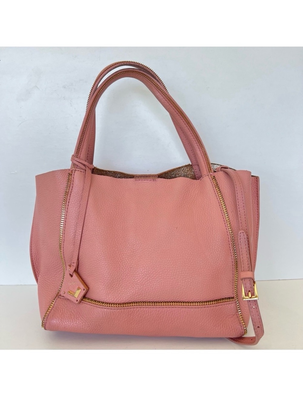 BOTKIER Soho Rossa Pebbled Leather Gold Signature Zip Small Shoulder Bag Tote